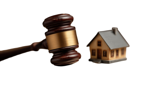 Judge's gavel and miniature house
