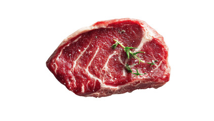 Raw steak, seasoned with herbs