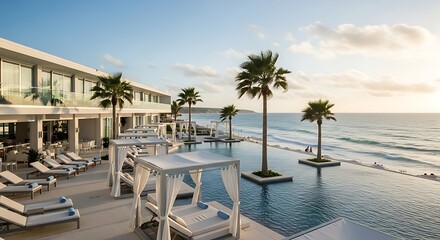 Luxury resort with infinity pool and cabanas overlooking the ocean