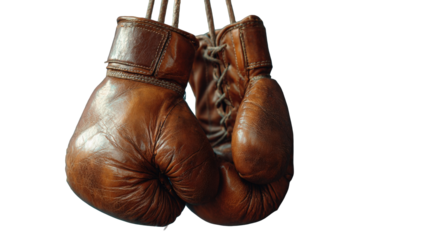 Aged boxing gloves hanging (1)