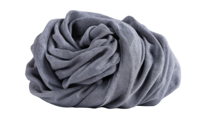 A rolled gray fabric scarf