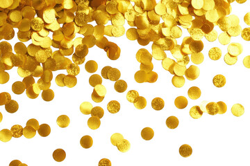 Gold confetti falling on black background