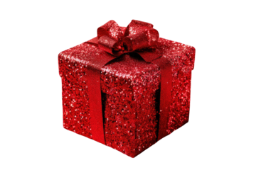 Glittery red gift box on black background