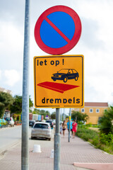 Dutch traffic sign warning for speed bumps
