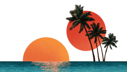 Sunset over ocean with palm trees