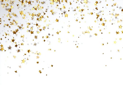 Gold stars confetti on a white background