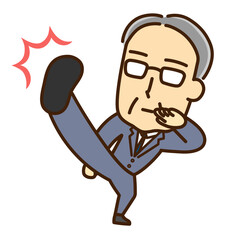 キックする中年男性