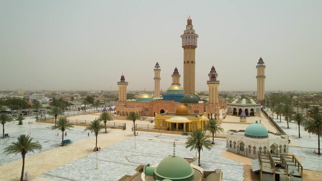 SENEGAL - 7.31.2025 - Great aerial footage circling clockwise around Senegal's Great Mosque Of Touba.