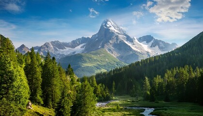 majestic mountain landscape surrounded by lush forest