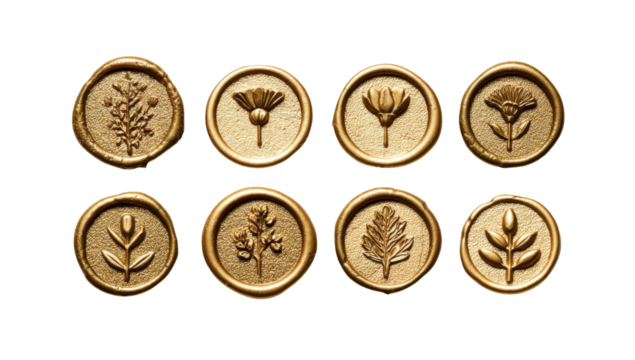 Golden embossed floral seals