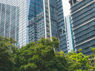 Amazing panorama view of Bangkok city skyline with blue sky. Beautiful skyscraper bangkok midtown...
