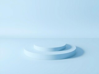 Minimalist light blue curved podium on a soft blue background