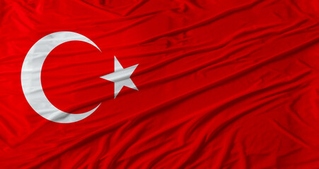 Close up of Turkey flag waving. Flag of Turkey with cloth texture