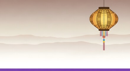 Obraz premium An ornate chinese lantern with intricate patterns hangs against a soft, muted background, evoking a sense of traditional asian culture and festive celebration