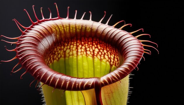 striking close up of a carnivorous pitcher plant against a black background with a clean white background