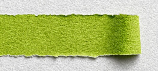 A vibrant lime green torn piece of paper on a white background