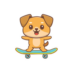 A cute cartoon puppy skateboarding on a blue skateboard
