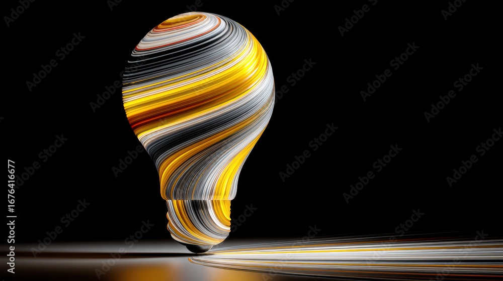 Poster vibrant light bulb design featuring swirling patterns in yellow, black, and white, creating dynamic 