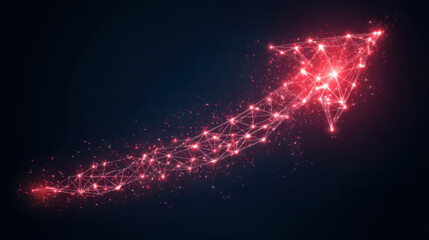 Glowing red arrow made of interconnected lines and dots symbolizes progress and direction. digital design conveys sense of innovation and technology, perfect for themes of growth and advancement