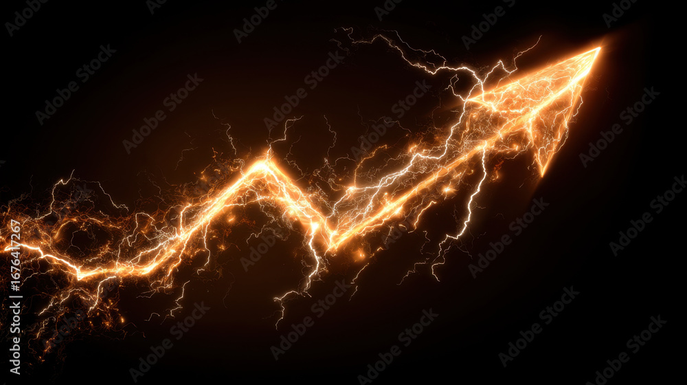Poster dynamic lightning arrow symbolizing growth and progress, showcasing vibrant energy and movement in d