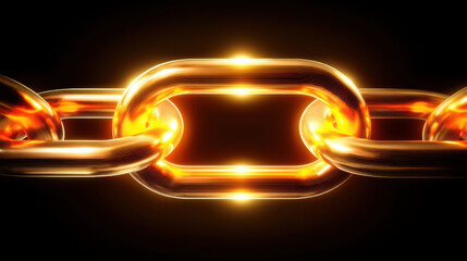 Glowing golden chain link symbolizes strength and connection, radiating light against dark background. This evokes feelings of unity and resilience