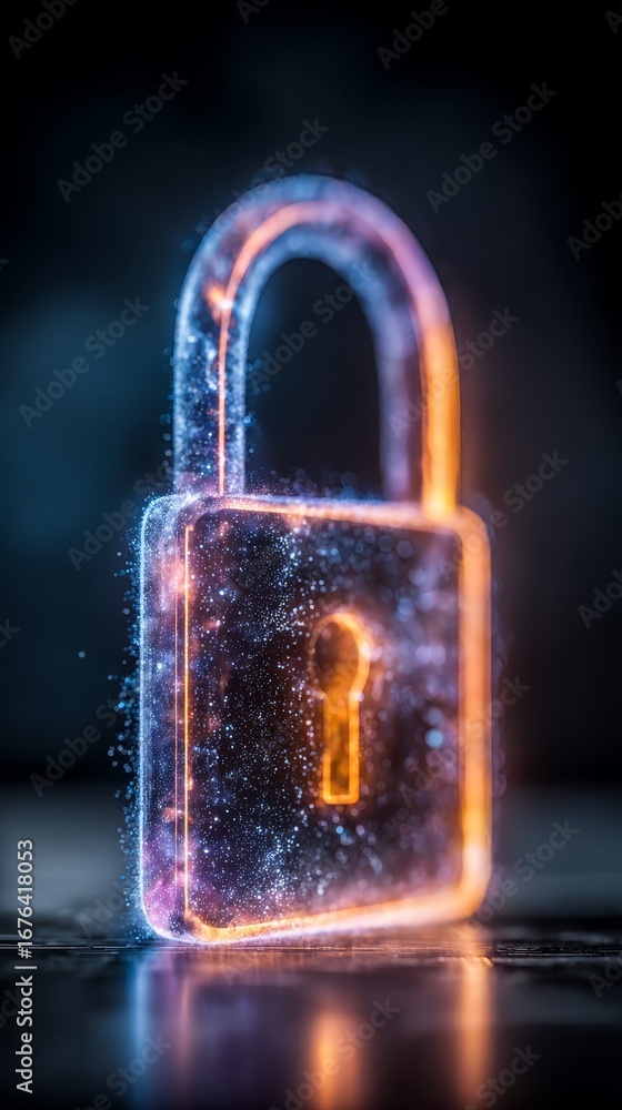 Poster cybersecurity lock, glowing protection in digital world. secure your valuable data with robust encry