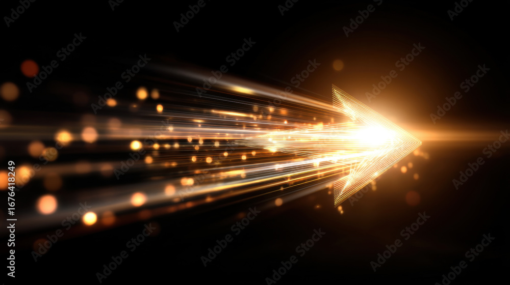 Aufkleber bright arrow of light moving forward, creating sense of speed and direction. glowing particles enhan