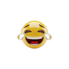 A yellow emoji with tears of joy and a wide smile on a black background in a digital rendering style