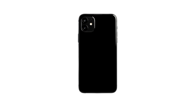 Sleek black smartphone back view with camera module on dark background