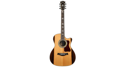 Naklejka premium Acoustic bass guitar with cutaway and intricate inlay on a black background