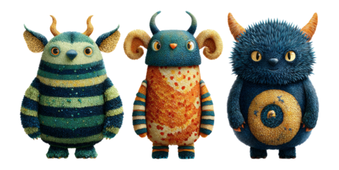 Colorful and Playful Monster Characters in Isolated Background