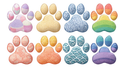 Fototapeta premium Colorful Isolated Paw Prints on Transparent Background for Design