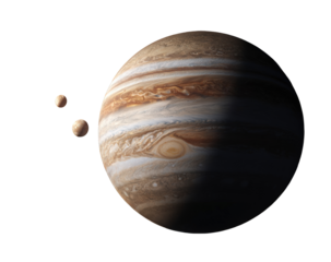 Jupiter and moons in space