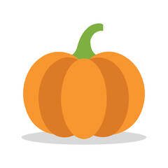 Stylized orange pumpkin with green stem is isolated on a white background