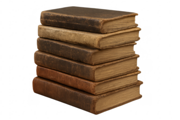 Stack of old books with transparent background isolating worn literature