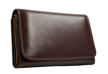 Fototapeta premium Brown Leather Wallet With Gold Zipper Isolated On Transparent Background