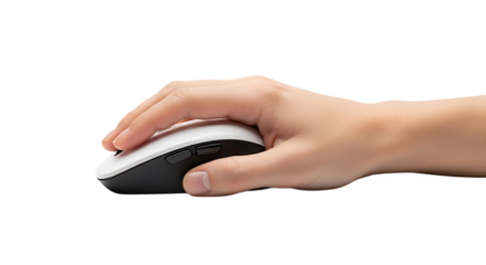 Close up of a person s hand holding and using a computer mouse