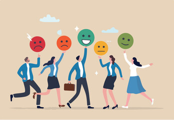 Satisfaction rating, customer feedback review or client survey, employee emotion raking, angry, sad or like, marketing review concept, customer or employee with emoji emotion as user satisfaction.