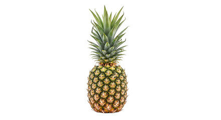 Fototapeta premium Whole fresh pineapple with green crown on black background