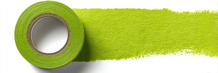 Rolled lime green painter's tape on a white background