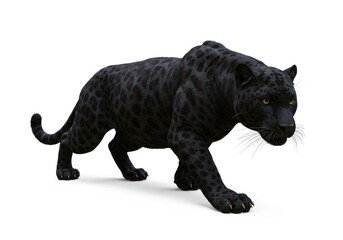 Fototapeta premium Black Panther Walking in White Background with Intense Expression