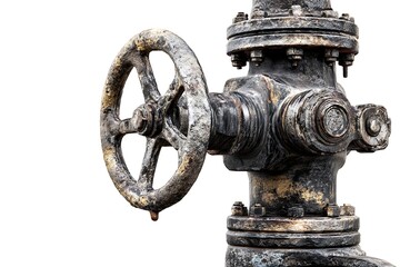 Fototapeta premium Detailed View of an Old, Weathered Industrial Valve with Visible Corrosion and Residue