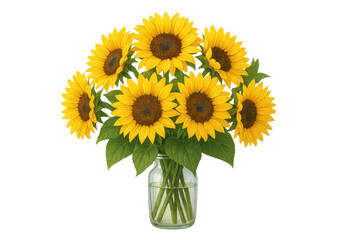 Obraz premium Bouquet of sunflowers in a glass jar with transparent background