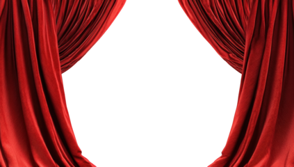 Red velvet theater curtains open