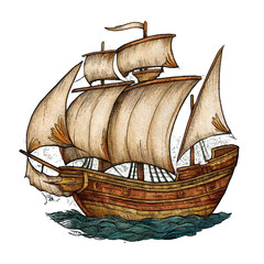 Medieval sailing ship illustration