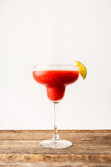 Strawberry margarita cocktail with lime slice. Cocktails and beverages.