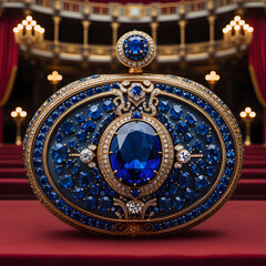 Obraz premium Jeweled Sapphire Minaudière — Ornate Gold Frame Clutch