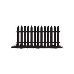 Silhouette of a Picket Fence With Grass on White Background