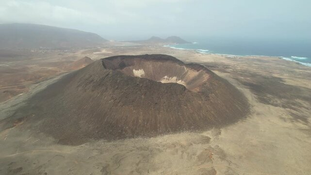 CAPE VERDE - 8.20.2025 - Stunning aerial footage approaching the Vulcao Viana volcano on Sao Vicente, Cape Verde.