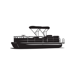 Silhouette of a Pontoon Boat with a Canopy on White Background
